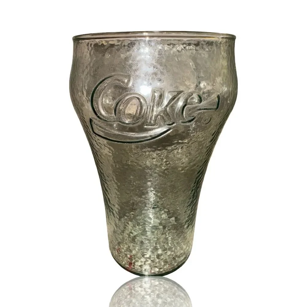 Vintage Coca-Cola Green Embossed Glass Set Retro Bell-Shaped 2-Piece